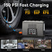 GCZ 3000A portable car jump starter with 150PSI air compressor and 20000mAh power bank for roadside emergencies.