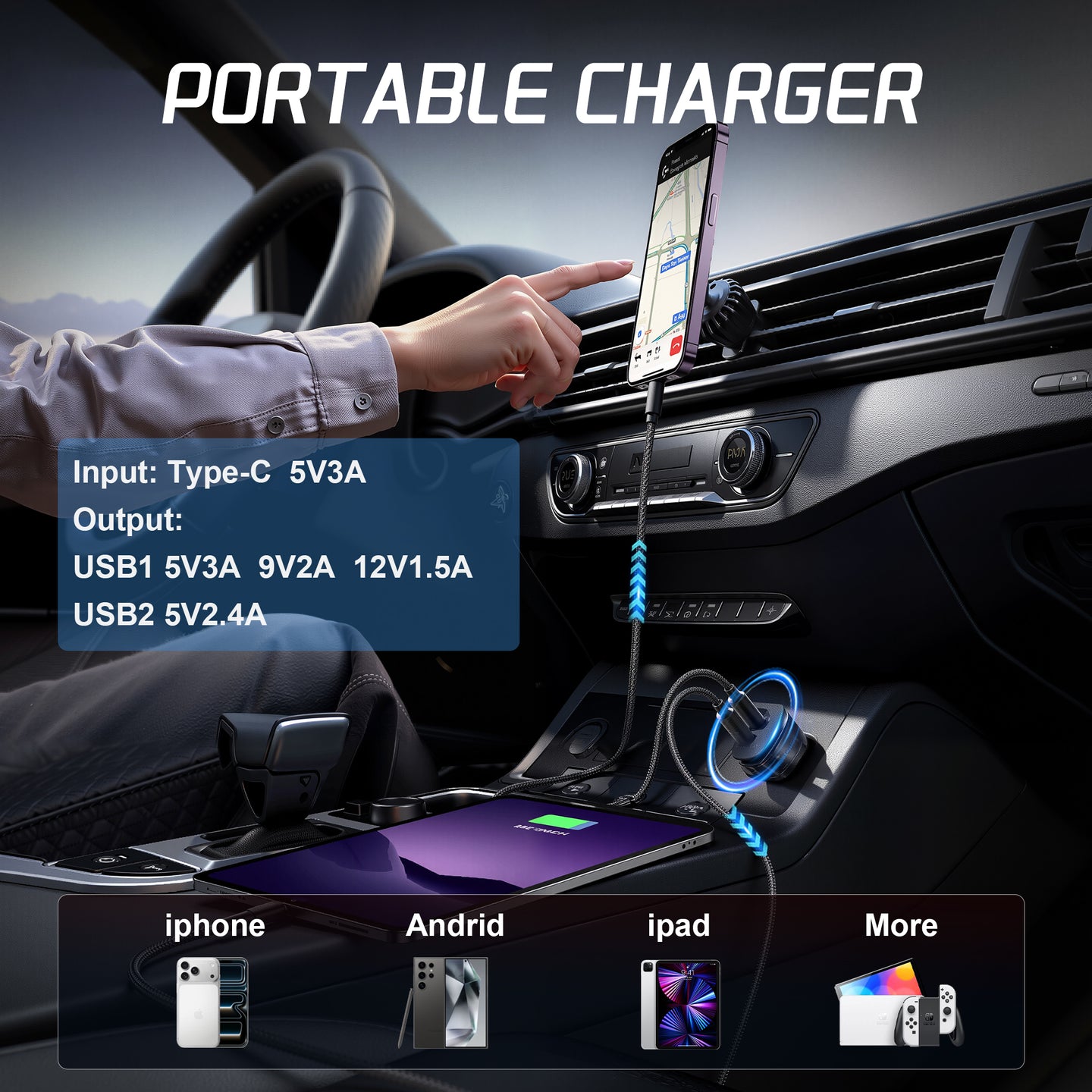 GCZ Car Jump Starter 2000A with Air Compressor, Power Bank, and LED Light for Road Emergencies and Tire Inflation